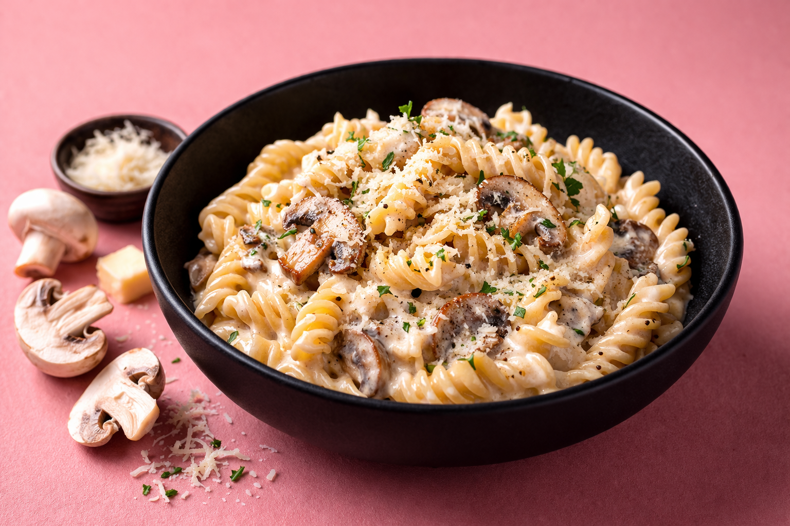 Fusilli with Mushrooms & White Sauce